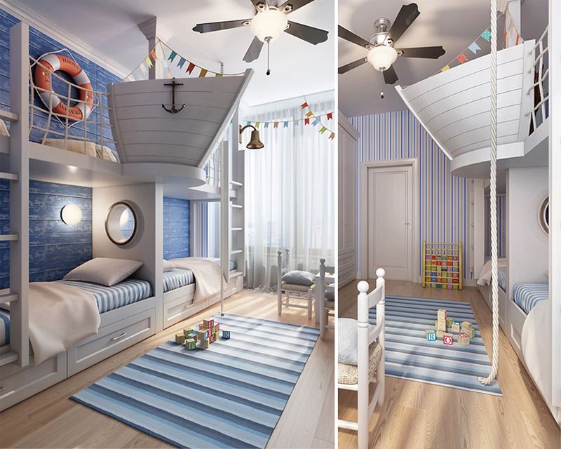 Gemi temalı çocuk odası dekorasyonu